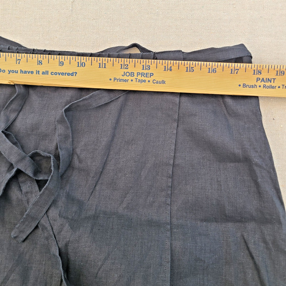 Eileen Fisher Organic Linen Black Midi Faux Wrap Skirt Stretch Waist Tie Size M - Picture 8 of 9